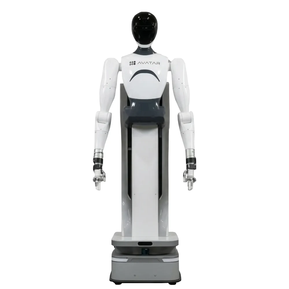 Avatar Robotics Avatar wheeled humanoid with a white body, black head and AVATAR chest text, on a column and mobile base — Humanoid & General Purpose