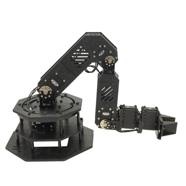 Black laser-cut WidowX Mark II robot arm on an octagonal base with Dynamixel servos and a gripper — Robot Arms